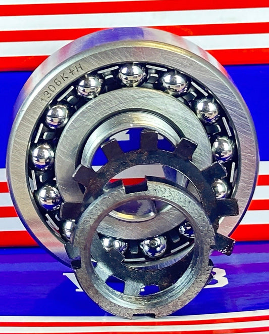 1306K+H Self Aligning Ball Bearing with Adapter Sleeve 25x72x19mm