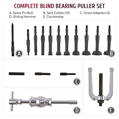 16-Piece Blind Bearing Puller Set - Covers 1/4" to 2-1/3" (6-59mm) Kit