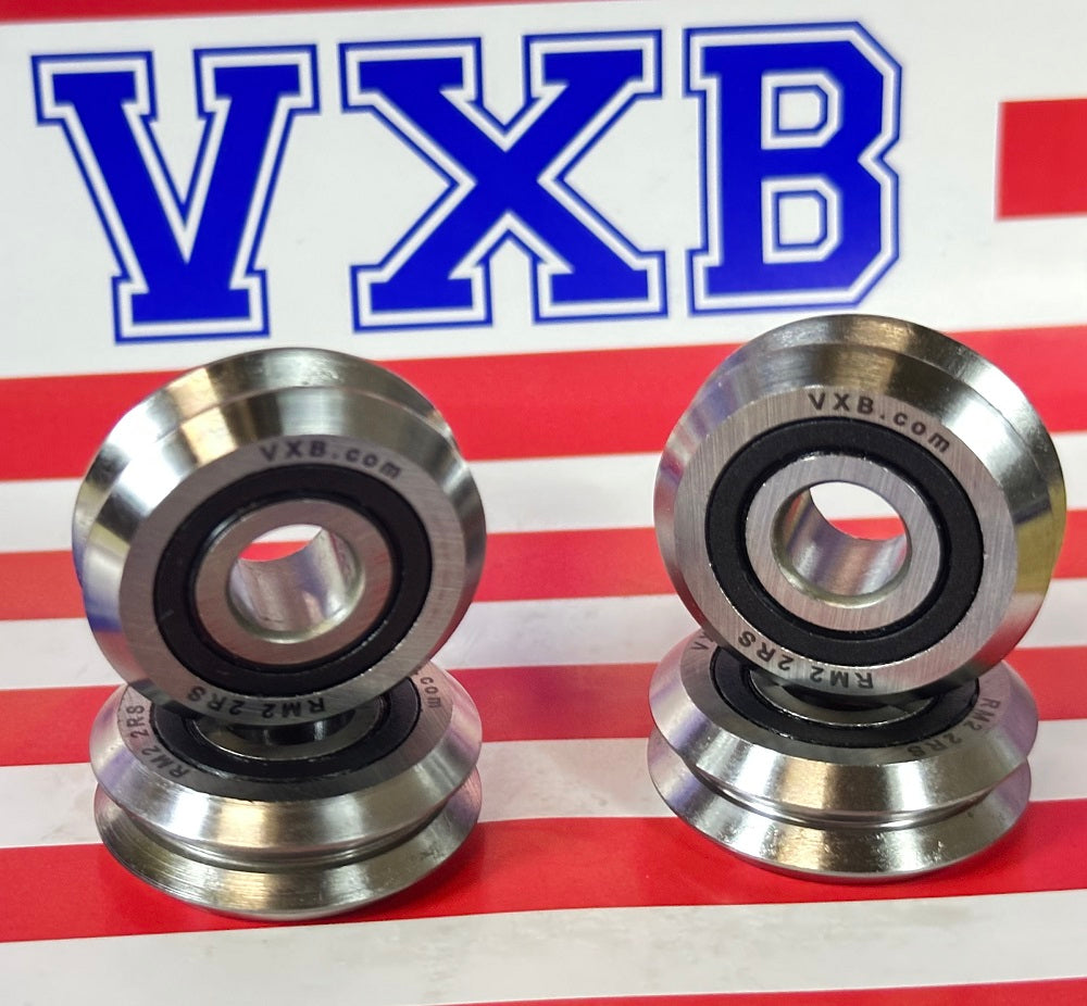4-Pack RM2-2RS 3/8'' Track Roller Ball Bearing V-Groove - Sealed W2-2RS