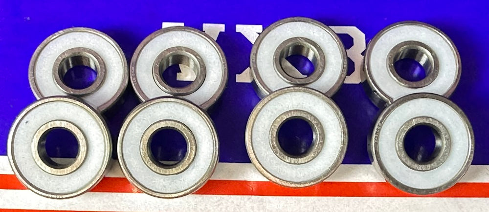 8-Pack 608-2TS สเก็ตบอร์ดไฮบริดเซรามิกแบริ่ง PTFE ปิดผนึก