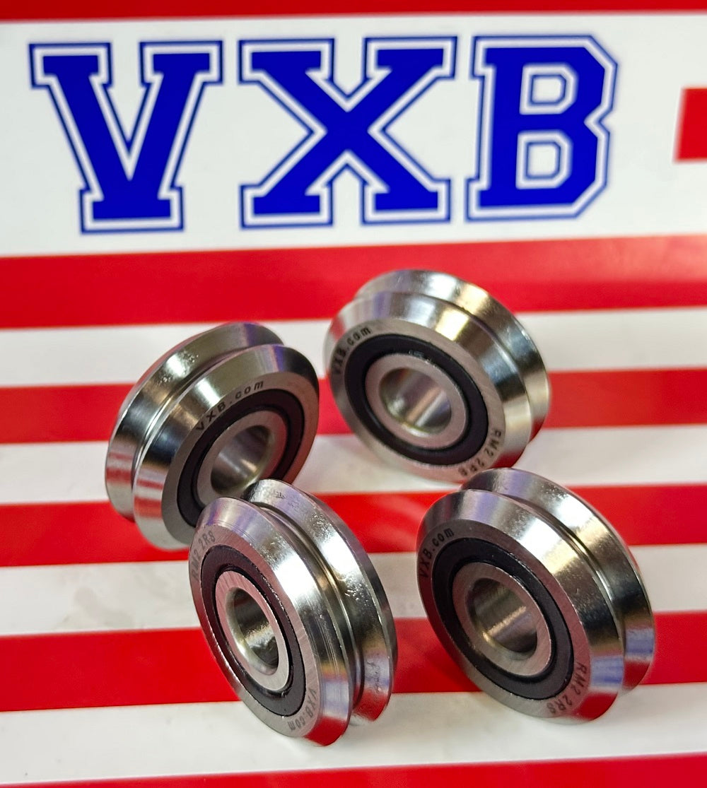 4-Pack RM2-2RS 3/8'' Track Roller Ball Bearing V-Groove - Sealed W2-2RS