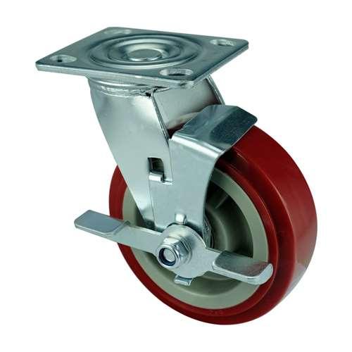 4"inch Heavy Duty Caster Wheel 441 Lbs Side brake PU - Top Plate Mount