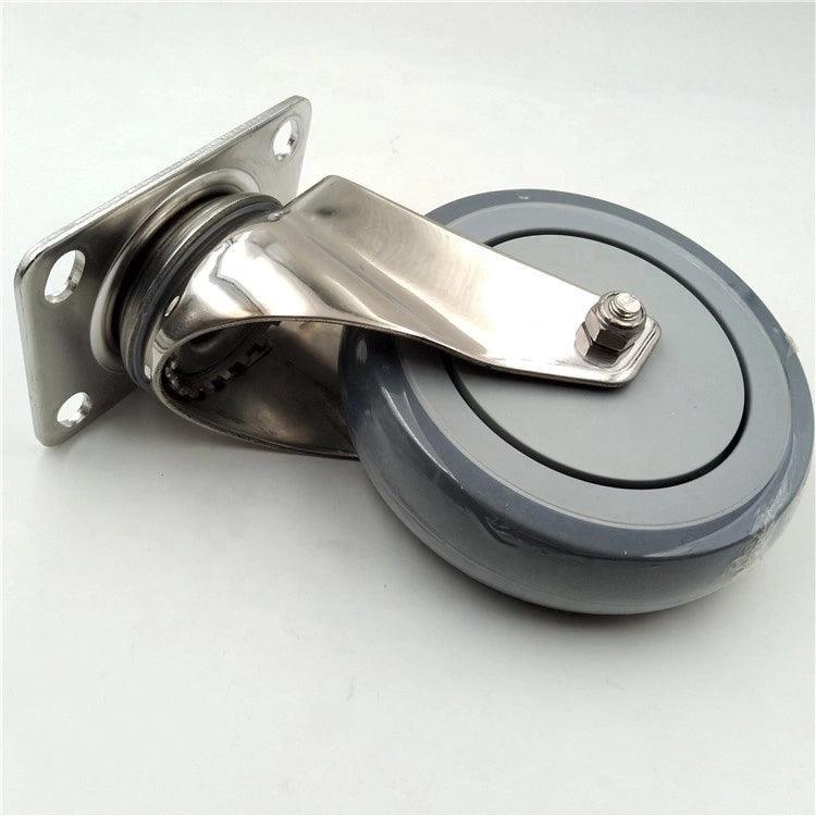 4" Stainless Steel Caster TPR Wheel - Top Plate Mount