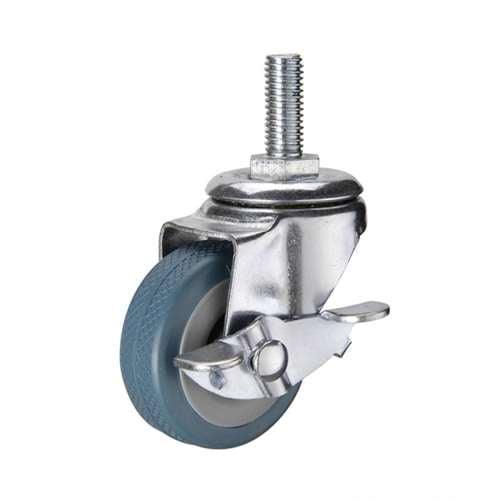 40mm Caster Wheel Threaded - Stem w/ Brake Stainless Steel TPR