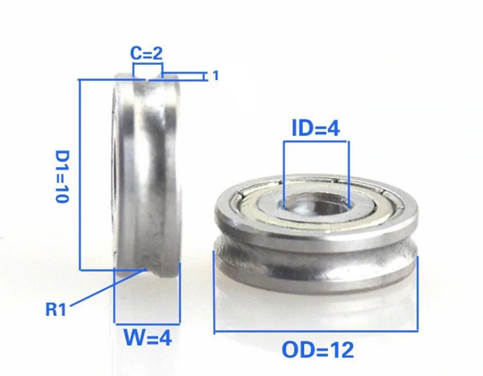 4mm Bore Bearing - 12mm Pulley U-Groove Track Roller 4x12x4mm