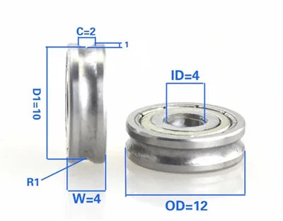 4mm Bore Bearing - 12mm Pulley U-Groove Track Roller 4x12x4mm