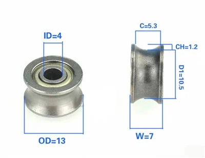 4mm Bore Bearing - 13mm Pulley U-Groove Track Roller Bearing 4x13x7mm