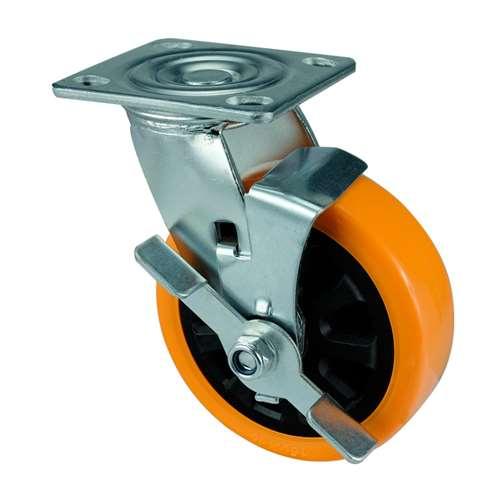 5"inch Heavy Duty Caster Wheel Side brake PU - Top Plate Mount