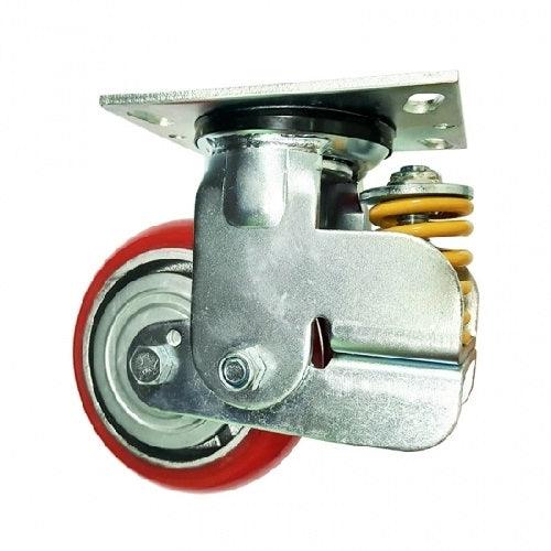 5"inch spring loaded Caster Wheel - PU - Cast iron core - Top Plate Mount