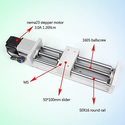 500mm Stroke CNC Linear Stage Motion Actuator, Double Optical Axis X Y Z Axis Linear Slide Rail Aluminum Alloy Cross Sliding Table SBR16 Linear Rail Guide SFU1605 Ballscrew for CNC