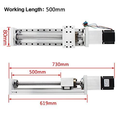 500mm Stroke CNC Linear Stage Motion Actuator X Y Z Axis Linear Slide Rail Aluminum Alloy Cross Sliding Table Linear Rail Guide SFU1605 Ballscrew+Nema23 57 Stepper Motor for CNC
