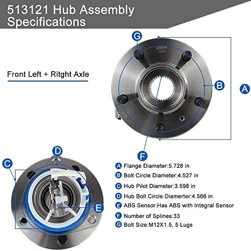 513121 Pair Front Wheel Hub & Bearing Assembly for Impala, Regal, DeVille, Grand Prix, Lacrosse, Lesabre, Century, Rendezvous, DTS, Intrigue 5 Lug w/ABS, Set of 2