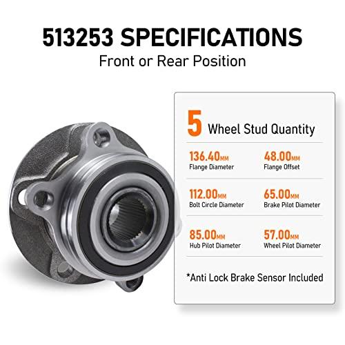 513253 Front Wheel Bearing & Hub Assembly Compatible - Audi A3 Q3 TT Quattro, VW Beetle CC Golf Jetta Passat