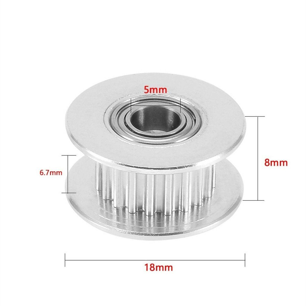 5mm Bore 20 Teeth 6mm wide belt, Idler Pulley Aluminum W/Bearing for 3D Printer
