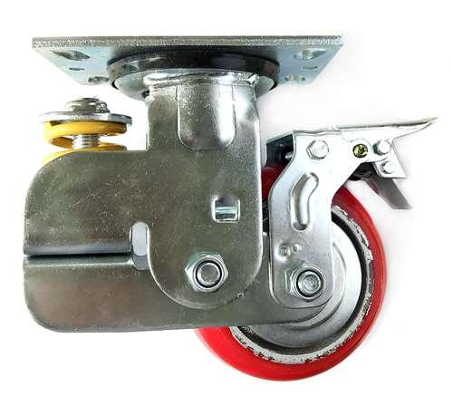 6"inch spring loaded Caster Wheel 661 Lbs - Brake PU - Cast iron core - Top Plate Mount