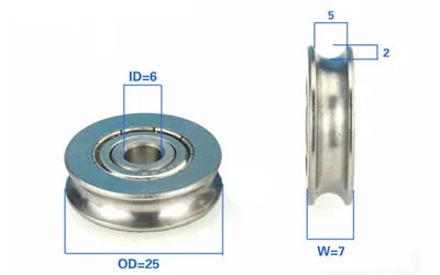 6mm Bore x 25mm U-Groove Bearing Stainless Steel Pulley Track Roller