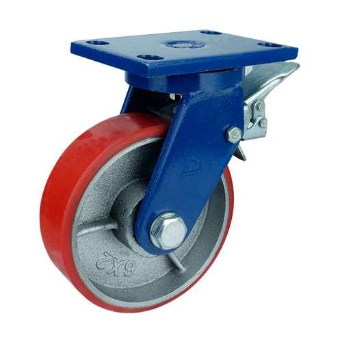 8"inch Caster Wheel 3307 Lbs - Brake Cast iron PU - Top Plate Mount