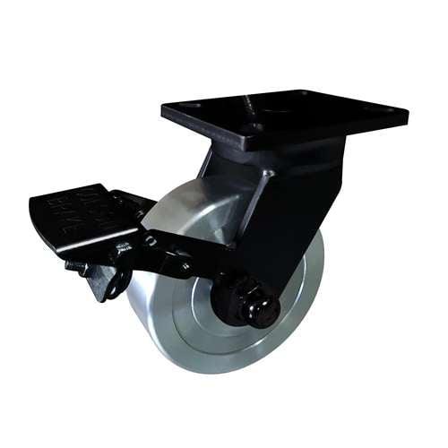 8"inch Caster Wheel 3307 Lbs - Brake Cast iron PU - Top Plate Mount