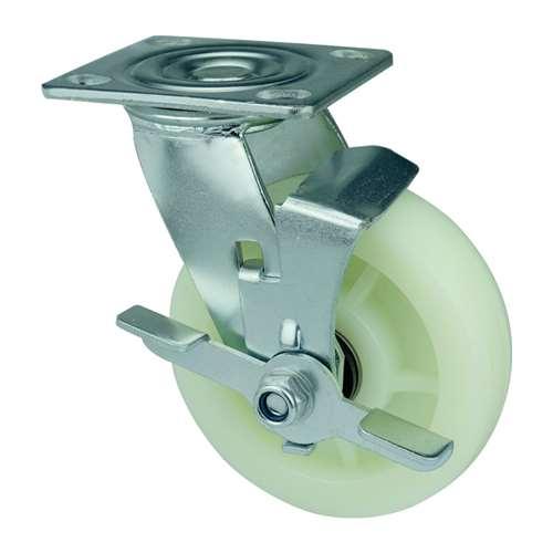 8"inch Heavy Duty Caster Wheel 1543 Lbs Side Brake Polypropylene - Top Plate Mount