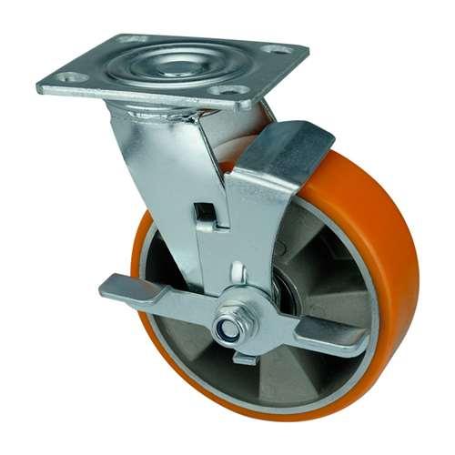 8"inch Heavy Duty Caster Wheel 1543 Lbs - Center Brake Aluminium - PU - Top Plate Mount