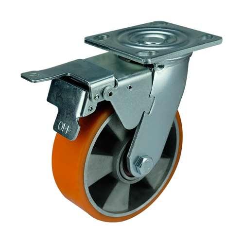 8"inch Heavy Duty Caster Wheel 1543 Lbs - Brake Aluminium - PU - Top Plate Mount