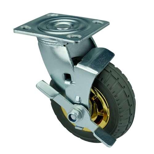 8"inch Heavy Duty Rubber Tread Caster Wheel Center Brake PP Core - Top Plate Mount