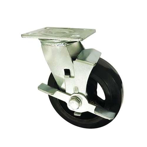 8"inch Heavy Duty Caster Wheel 661 Lbs Side brake Rubber - Top Plate Mount