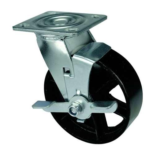 8"inch Heavy Duty Caster Wheel 661 Lbs - Center Brake Cast iron - Top Plate Mount