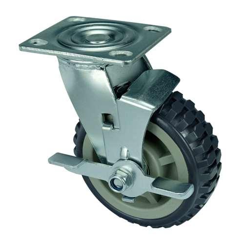 8"inch Heavy Duty Caster Wheel 661 Lbs - Center Brake PP Core - PU - Top Plate Mount