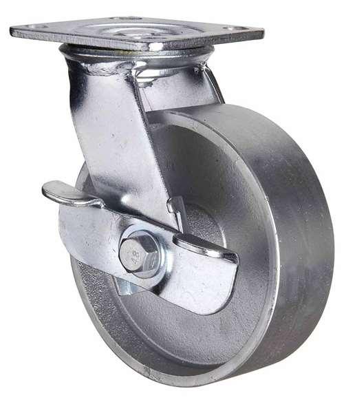 8"inch Heavy Duty Caster Wheel - Center Brake Cast Iron - Top Plate Mount