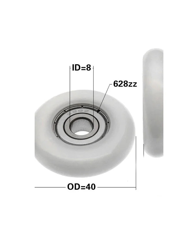 8mm Bore Bearing - OD: 40mm Plastic Tire 8x40x10mm Round Type for Sliding Doors
