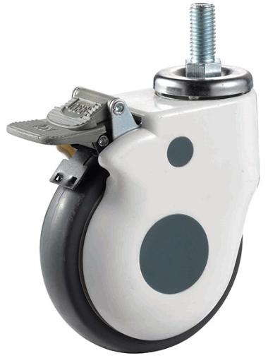 3"inch Medical Caster Wheel - Brake M12 Threaded Stem - TPR