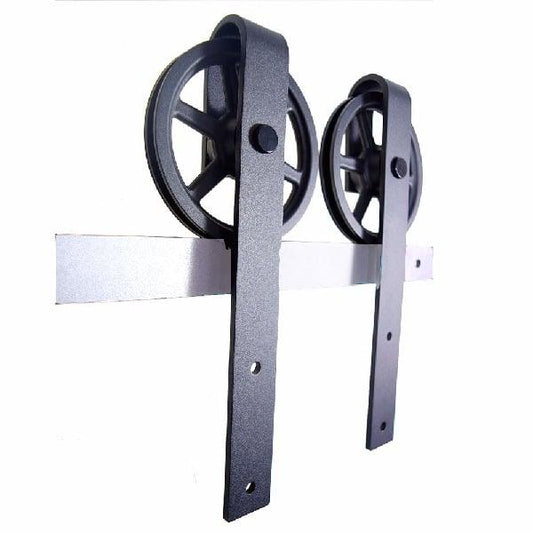 Black Rustic Carbon Steel & POM Sliding Barn Door Roller Set