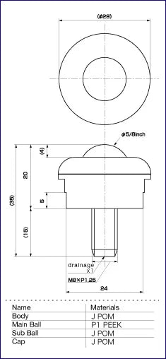 IP-16P1NW IGUCHI 6.5 lbs Load Capacity PEEK Screw Type Ball Transfer Unit Made in Japan