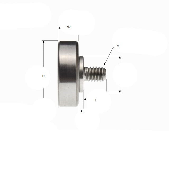 Cam Follower 10x26x8mm Ball Bearing - M6 8mm Threaded Bolt