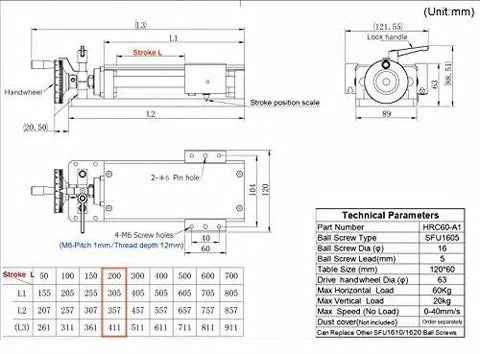 Linear Stage Actuator Travel 200mm Ballscrew 1605 Double Optical Axis Linear Rail Guide Manual Slide Stage C7 - Ruler for CNC Router Controller DIY 3-axis