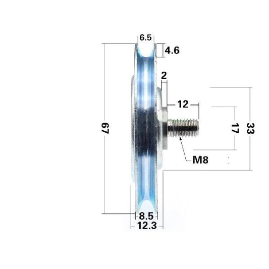 M8 Bore Bearing - 67mm Steel Wire Rope Cable Track Pulley M8x67x8.5mm