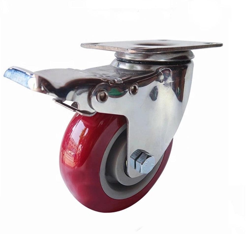 3" Stainless Steel Caster PU Wheel - Top Plate & Brakes