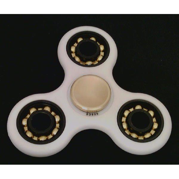 White Fidget Hand Spinner : Center Full Ceramic ZrO2 Bearing : 3 outer Bronze Bearing : Brass caps 42Q