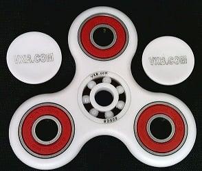 White Fidget Hand Spinner - Center Full Ceramic ZrO2 Bearing, 3 outer red Bearing 42Q